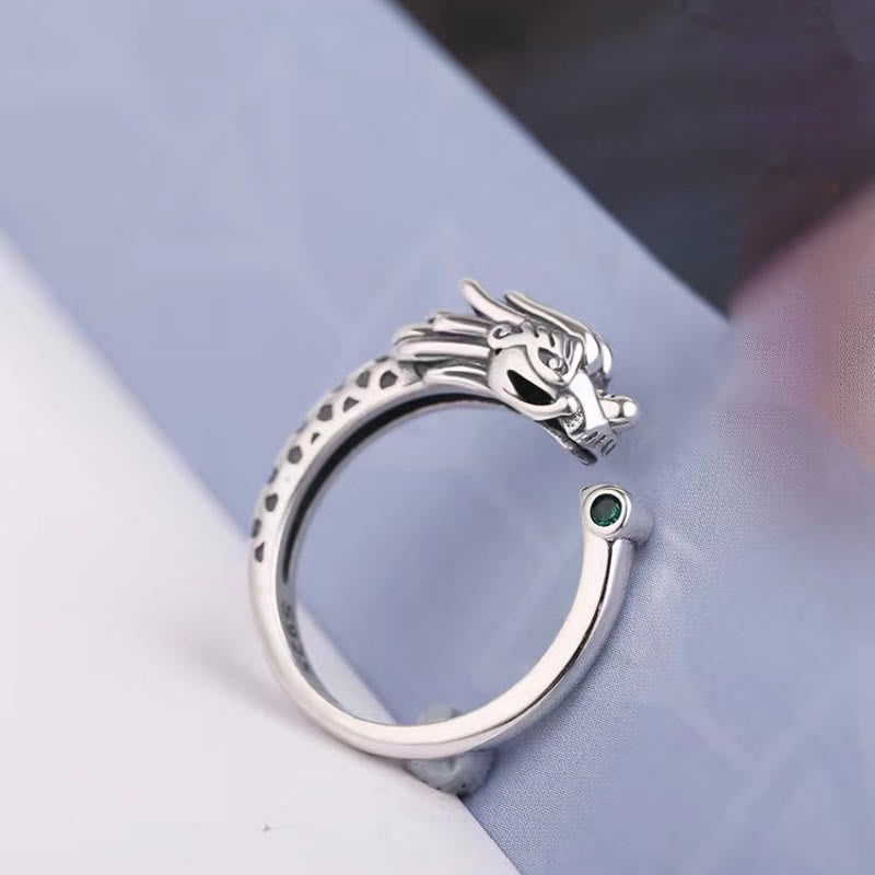 Anillo ajustable de fuerza de éxito con diseño de dragón vintage de Buddha Stones