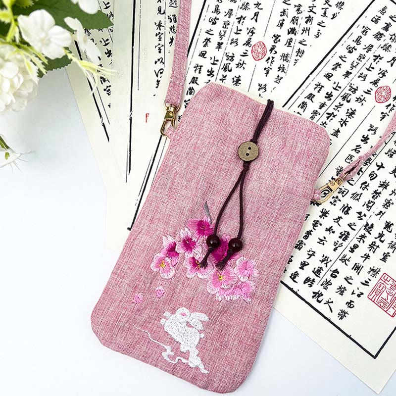 Buddha Stones, pequeñas flores bordadas, bolso de hombro, bolso para teléfono móvil, 11*20cm