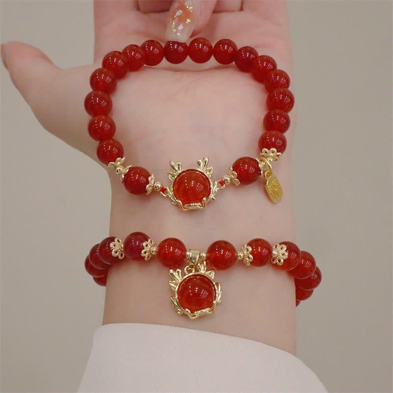 Buddha Stones Año del Dragón Ágata Roja Jade Hebilla de la Paz Pulsera de Éxito del Personaje Fu