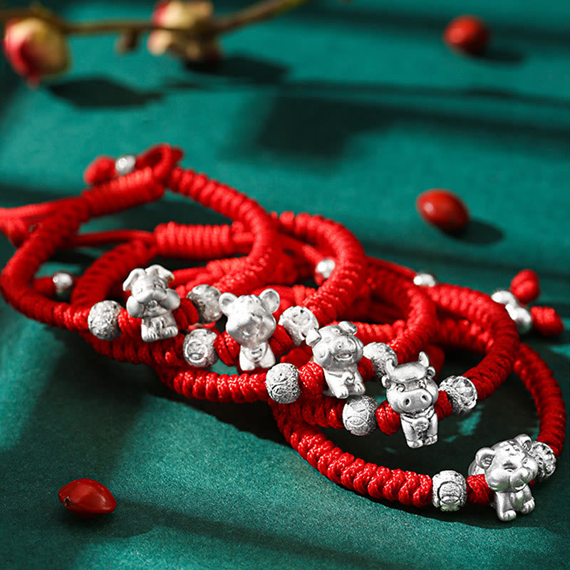 Pulsera para niños hecha a mano con cuerda roja del zodíaco chino de plata de ley 999 con Buddha Stones - image 26