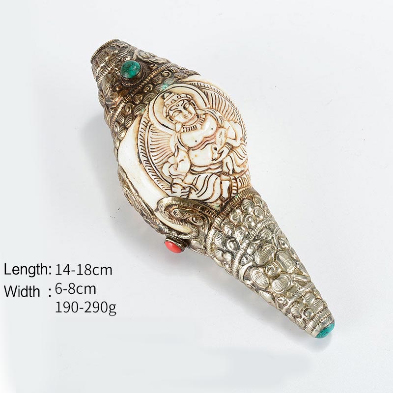 Decoración positiva de la riqueza de la concha de Buda Shankha grabada hecha a mano tibetana - Dios amarillo de la riqueza - image 10