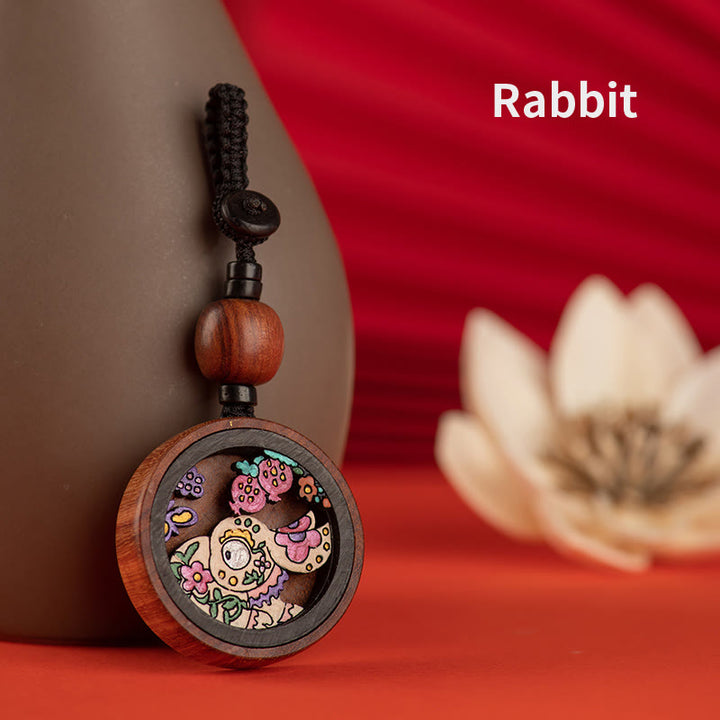 Buddha Stones Año del Dragón Pintado a mano Zodíaco chino Palisandro Tallado Calma Llavero