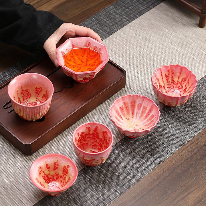 Buddha Stones, Retro Azul, rojo, gradiente, patrón de loto, cambio de horno, taza de té de cerámica, tazón de té de Kung Fu