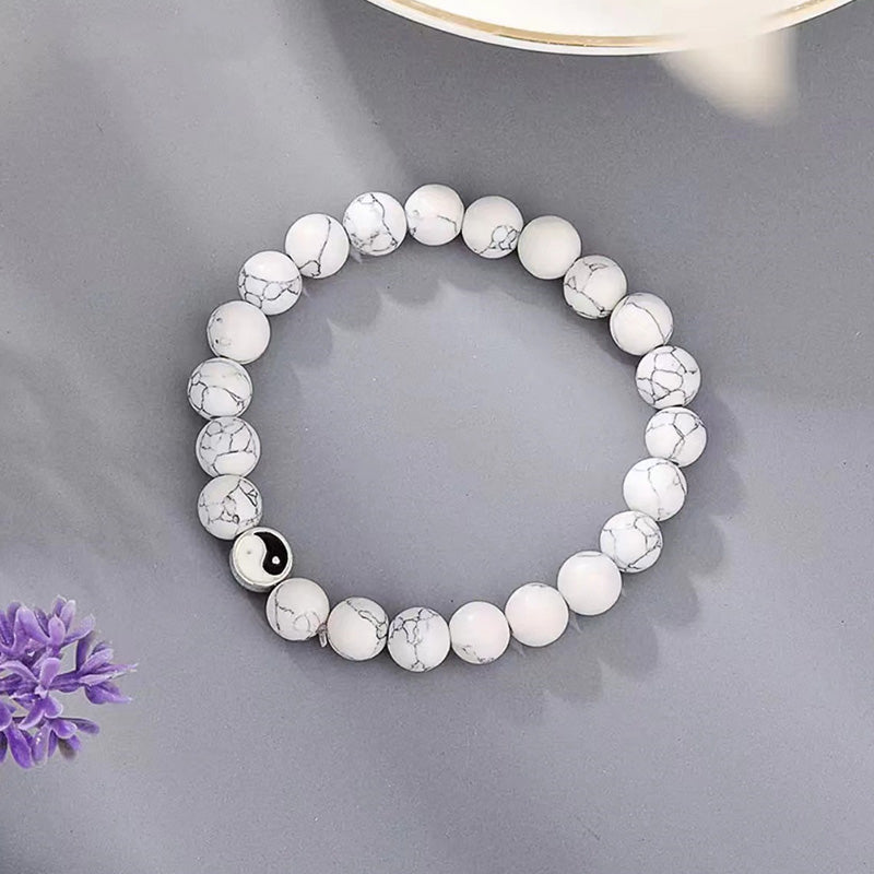 Buddha Stones, 3 uds., cuentas de piedra esmerilada de turquesa blanca Natural, pulsera de riqueza Yin Yang