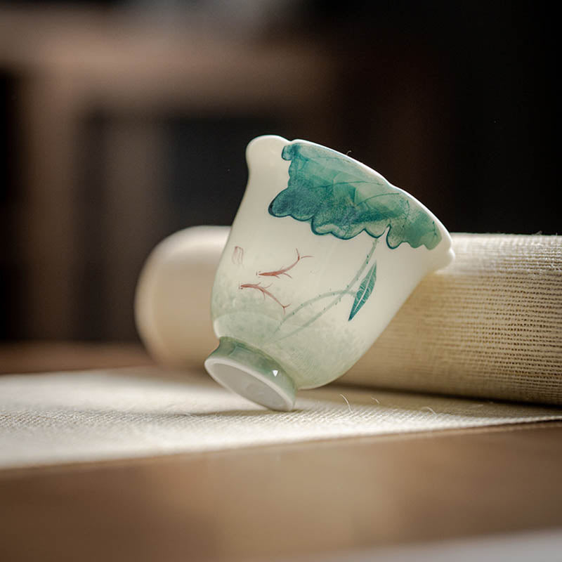 Taza de té de cerámica con diseño de hoja de loto, pez Koi, Buddha Stones, taza de té de Kung Fu, 65ml
