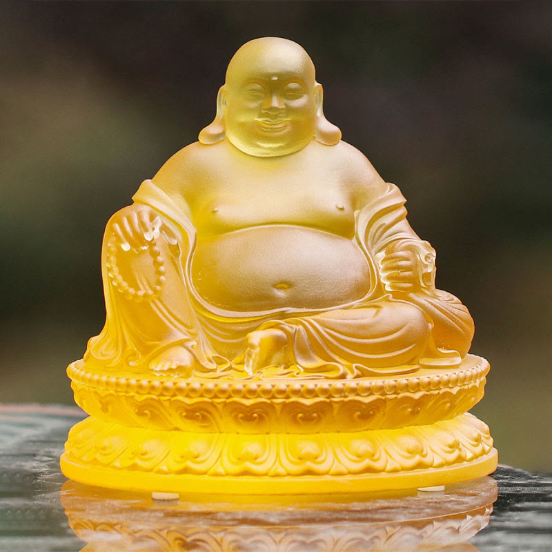 Buddha Stones hechas a mano, estatuilla de Buda sonriente, pieza de arte de cristal Liuli, estatua de riqueza, decoración del hogar - image 7