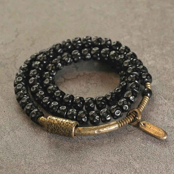 Pulsera de triple vuelta con Buddha Stones, concha de coco retro, latón y cobre. - image 3