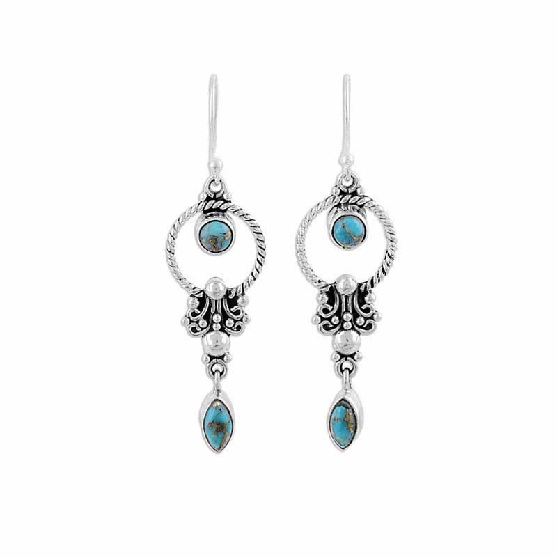 Pendientes colgantes de plata de ley 925 con diseño de gota de agua turquesa vintage