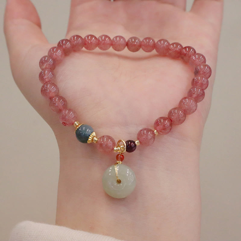Pulsera curativa para monedero con hebilla de paz, Jade, cuarzo, fresa Natural, Buddha Stones