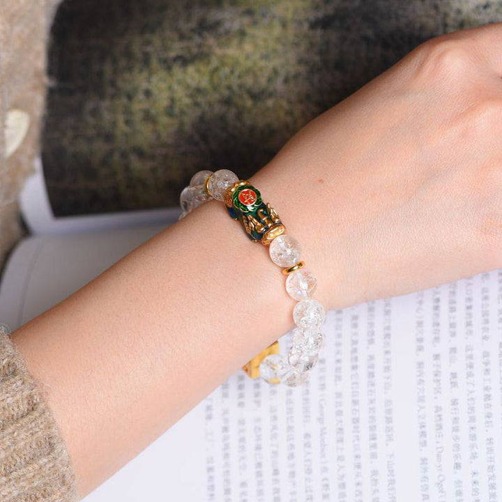Pulsera de riqueza con dados de cristal blanco Pixiu que cambia de color con Buddha Stones