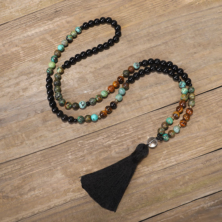 108 cuentas Mala piedra natural ojo de tigre turquesa protección fuerza pulsera collar