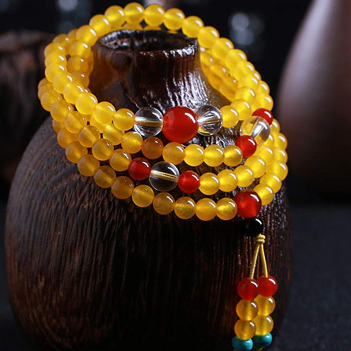 Pulsera Armonía 108 Cuentas Mala Calcedonia Amarilla