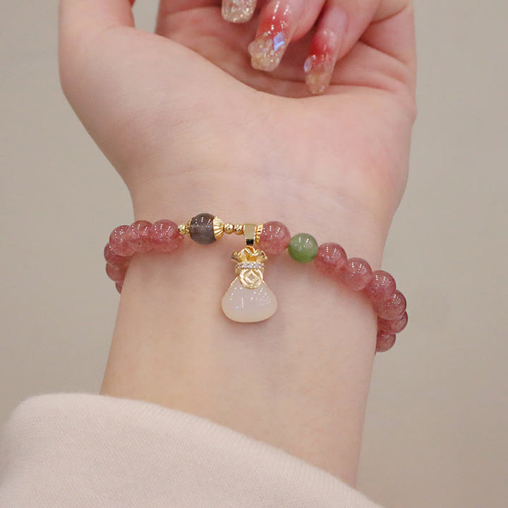 Pulsera curativa para monedero con hebilla de paz, Jade, cuarzo, fresa Natural, Buddha Stones