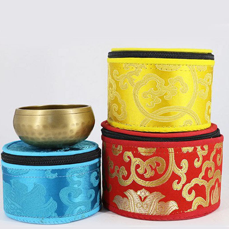 Bolsa de almacenamiento de cuenco tibetano con decoración de cierre de cremallera