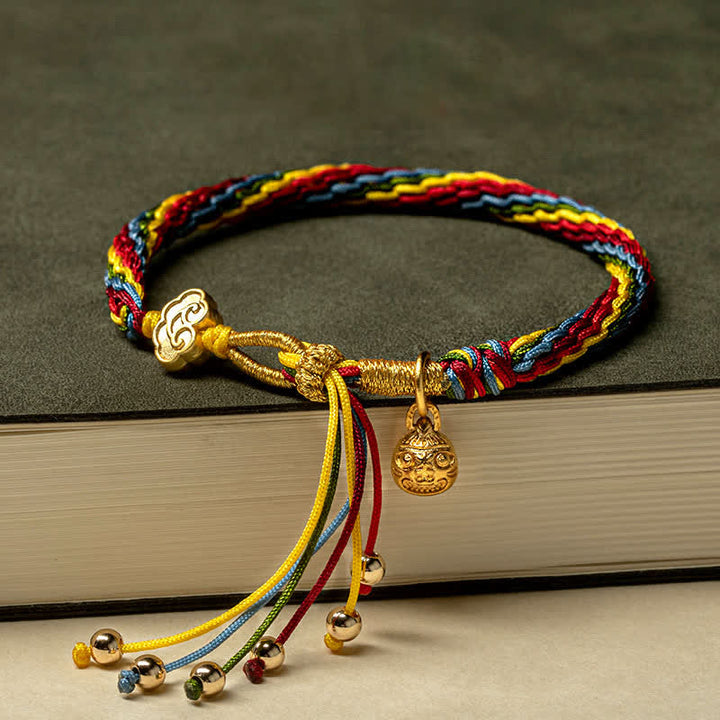 Pulsera de cuerda colorida con nudo de reencarnación de la suerte de la familia de la bestia tragadora de oro con Buddha Stones