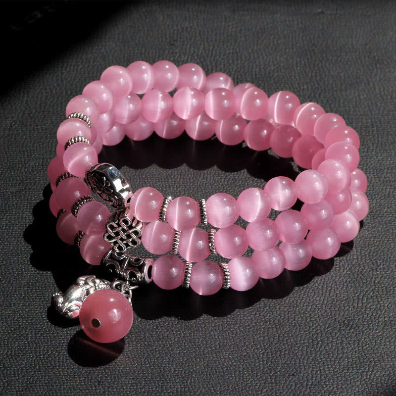 Pulsera de triple vuelta con soporte PiXiu de ojo de gato y Buddha Stones