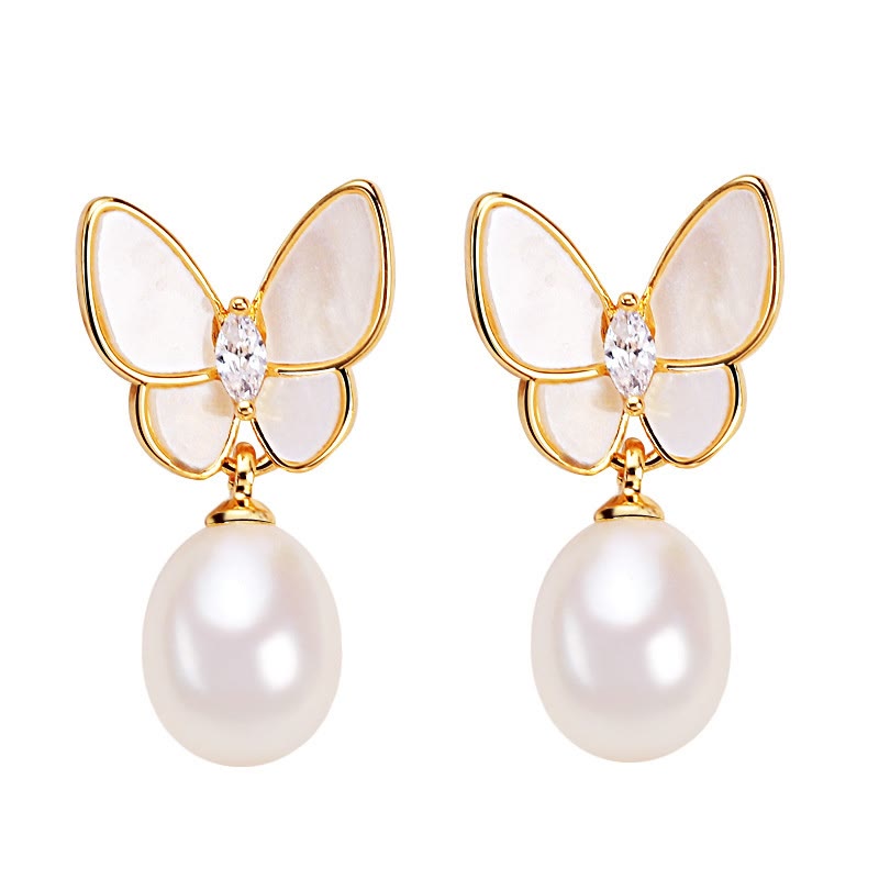 Pendientes de plata de ley 925 con Buddha Stones , chapados en oro de 18 quilates, perlas de cobre, mariposa, optimismo