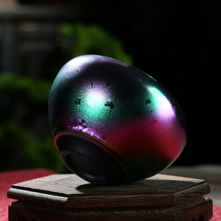 Taza de té de cerámica con incrustaciones de Jianzhan chino, con forma de Buddha Stones , loto, fénix, pez koi, pavo real, cambio de horno, taza de té de kung fu