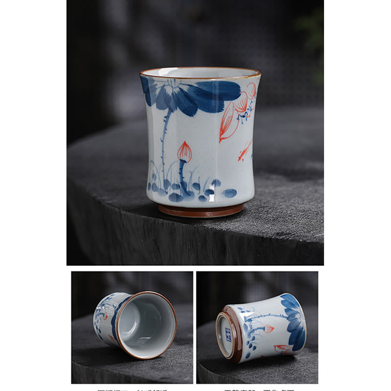 Tazas de té de cerámica de bambú con hojas de flor de loto y Buddha Stones, tazas de té de Kung Fu