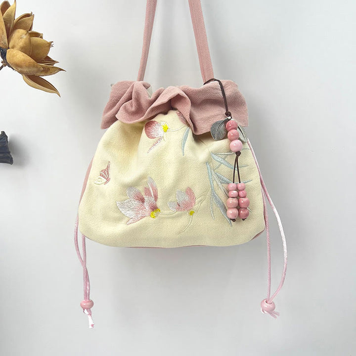 Buddha Stones Suzhou bordado Lotus Epiphyllum Magnolia algodón lino bolso bandolera bolso de hombro bolso
