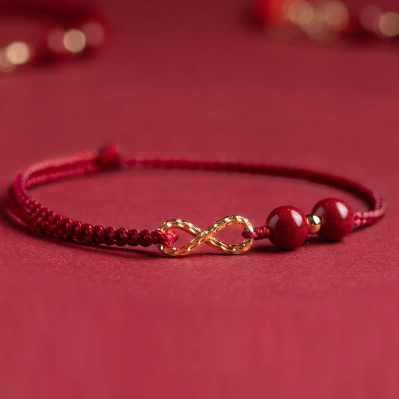 Pulsera tobillera con símbolo del infinito dorado y hilo rojo con bendición de cinabrio y Buddha Stones - image 6
