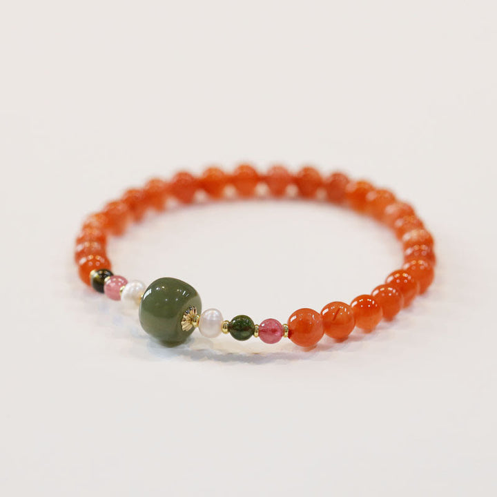 Pulsera de calma de confianza con cuentas de jade hetiano de ágata roja natural con Buddha Stones