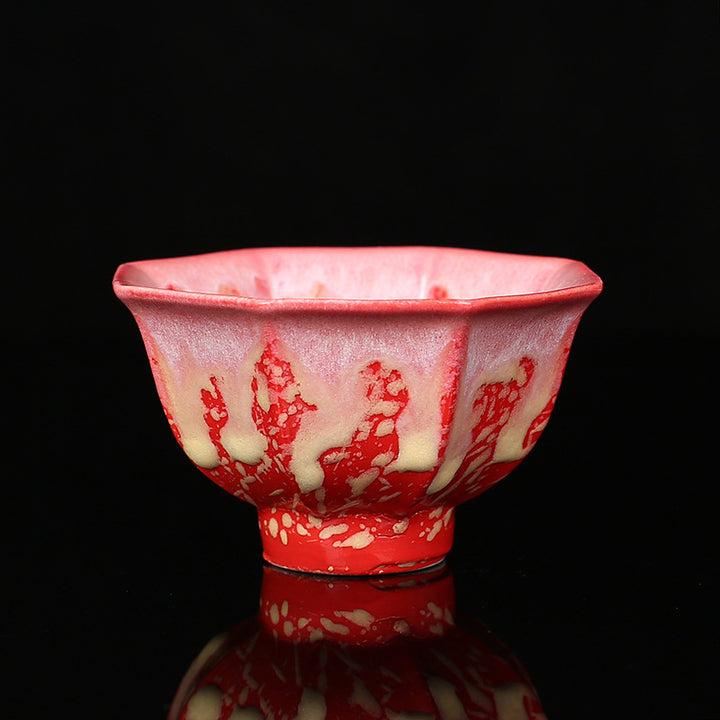 Buddha Stones, Retro Azul, rojo, gradiente, patrón de loto, cambio de horno, taza de té de cerámica, tazón de té de Kung Fu