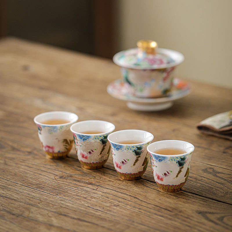 Taza de té de cerámica con flores de Fénix y dragón de Buddha Stones , taza de té de Kung Fu de 50ml