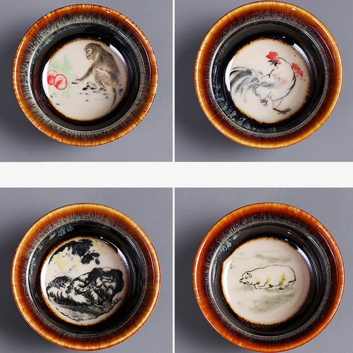 Taza de té de cerámica con diseño del zodíaco chino, 12 Buddha Stones, Kung Fu Jian, taza de té chino Zhan, 73ml