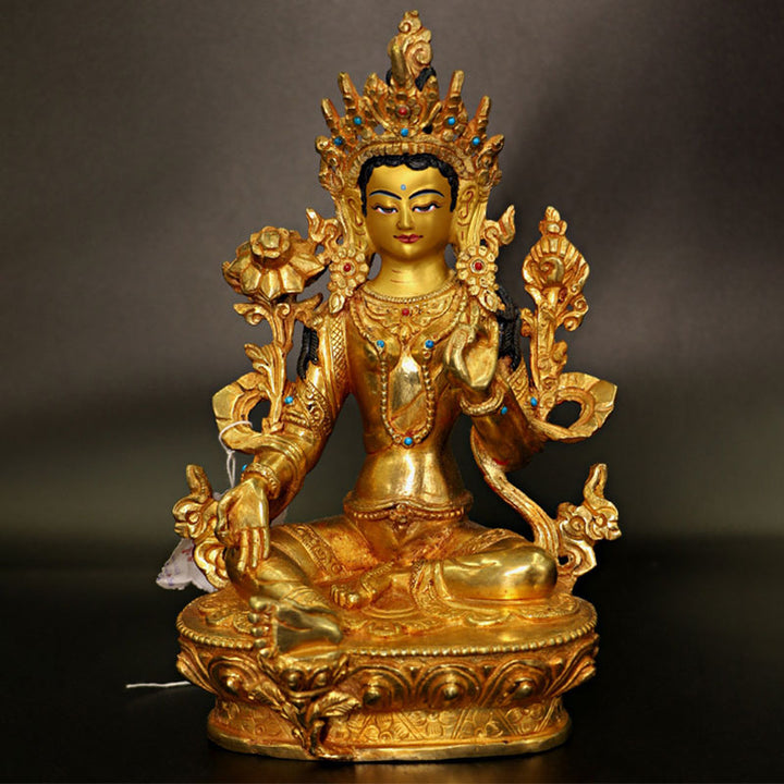 Bodhisattva Tara Chenrezig, protección de Avalokitesvara de cuatro brazos, decoración de estatua chapada en oro y cobre