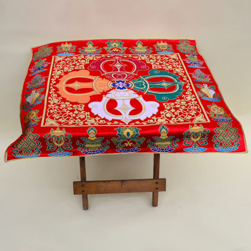 Tapete para altar de oración con nudo sin fin, tapete para meditación curativa, 8 símbolos auspiciosos, camino de mesa