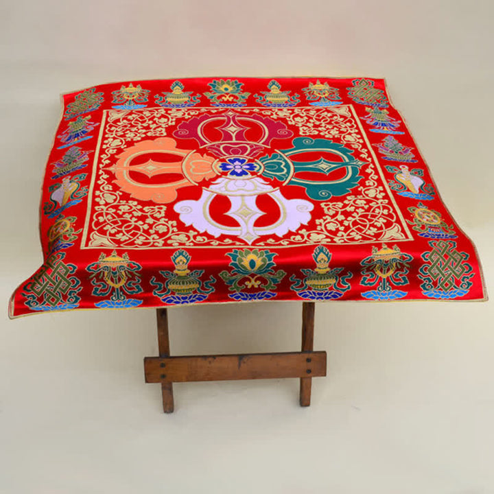 Tapete para altar de oración con nudo sin fin, tapete para meditación curativa, 8 símbolos auspiciosos, camino de mesa