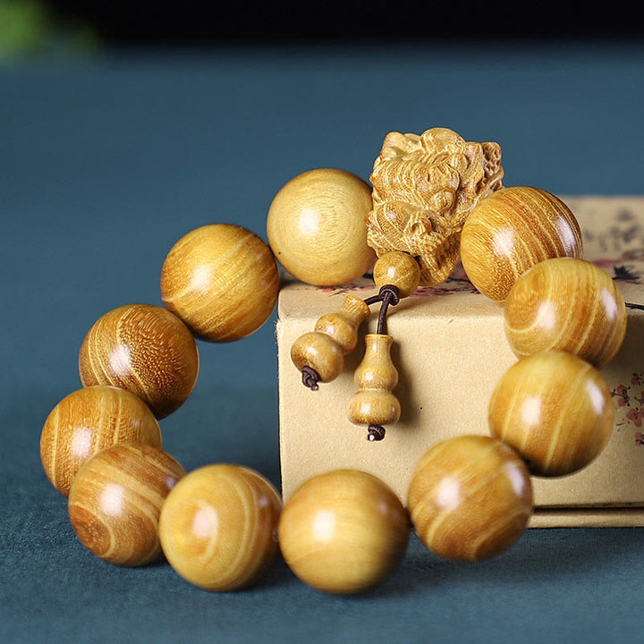 Pulsera de protección tallada con dragón de madera de agar, Buddha Stones , palisandro, sándalo verde, hoja pequeña, sándalo rojo