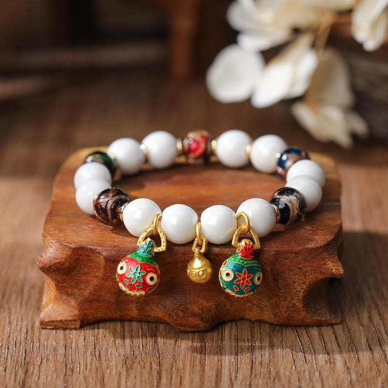 Pulsera de la suerte con cuentas de porcelana coloridas de cristal Liuli, amuleto de la familia de la bestia tragadora de oro con Buddha Stones