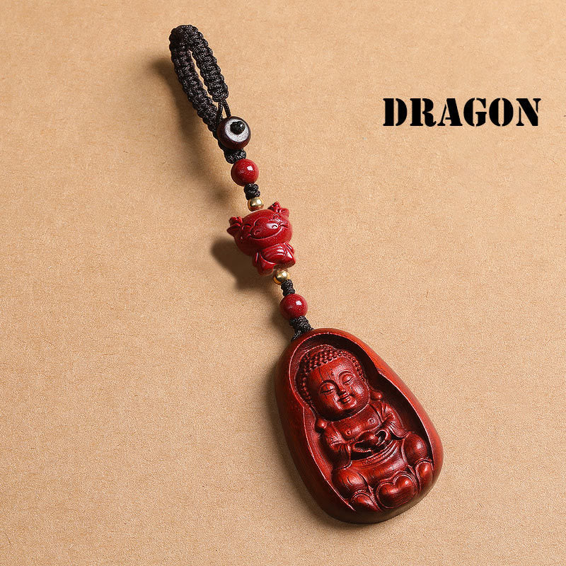 Llavero de protección con amuleto del zodiaco chino, Buddha Stones , hoja pequeña, sándalo rojo, Buda, cinabrio