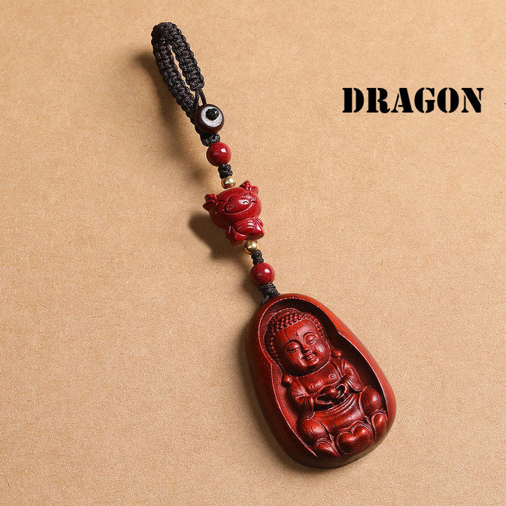Llavero de protección con amuleto del zodiaco chino, Buddha Stones , hoja pequeña, sándalo rojo, Buda, cinabrio