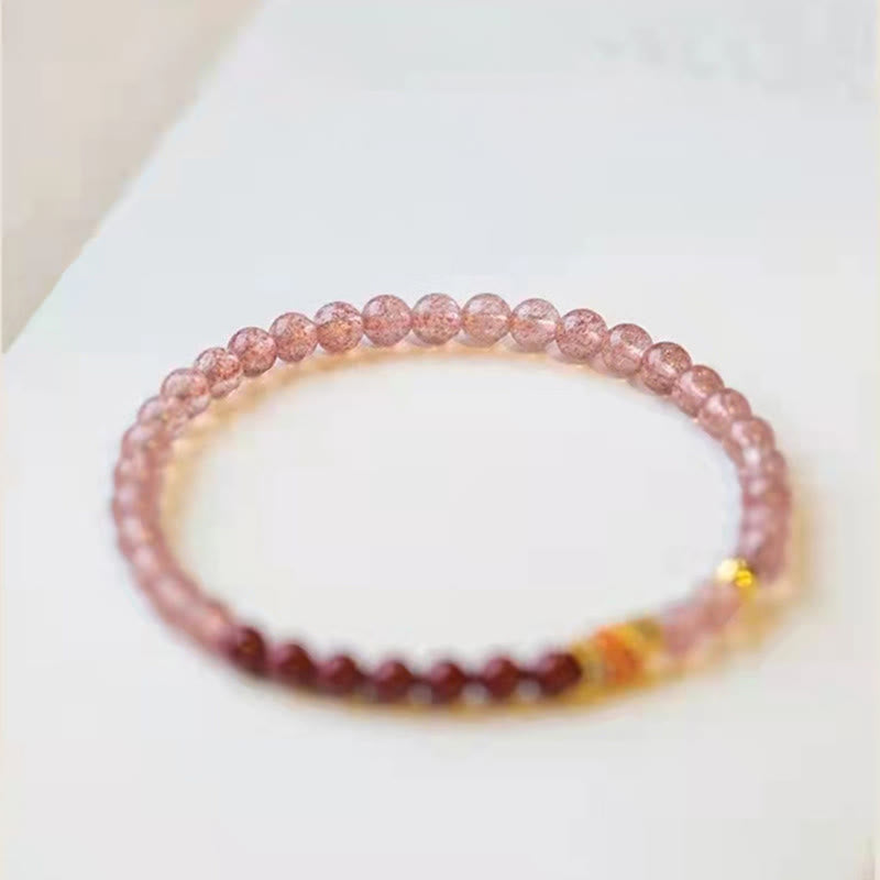 Pulsera curativa de peces Koi de la suerte, cinabrio, cuarzo fresa Natural, Buddha Stones