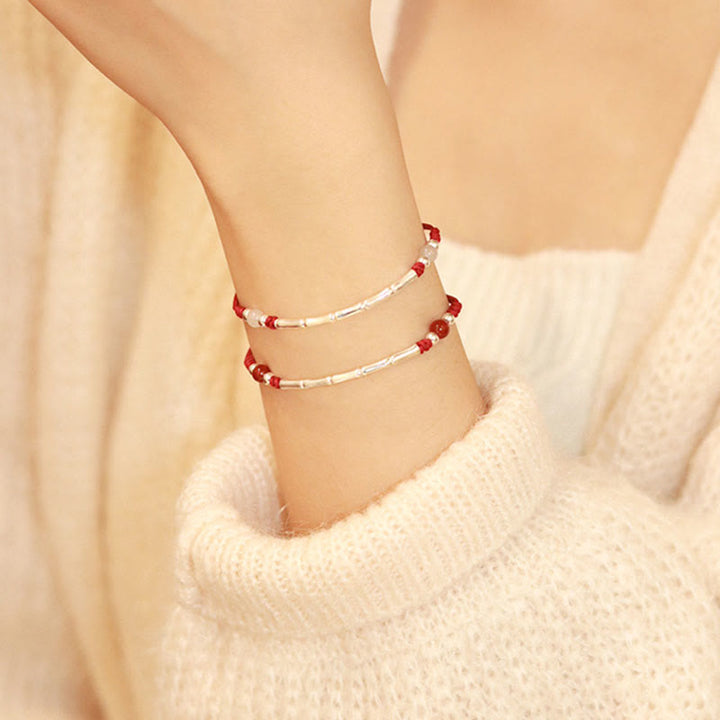Pulsera trenzada de cuerda de protección de cuentas de ágata blanca de bambú de plata de ley 925 con Buddha Stones - image 9
