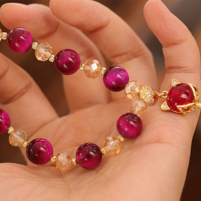 Pulsera de confianza en uno mismo con protección de zorro PiXiu y ojo de tigre rojo de Buddha Stones