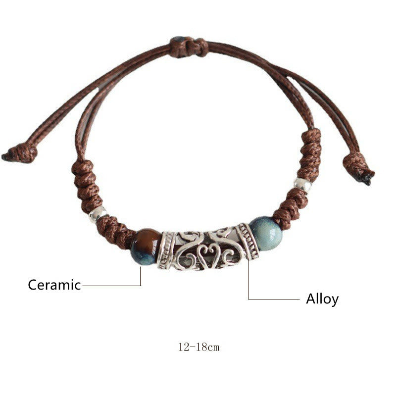 Pulsera de hilo de riqueza de cuentas de cerámica del Tíbet