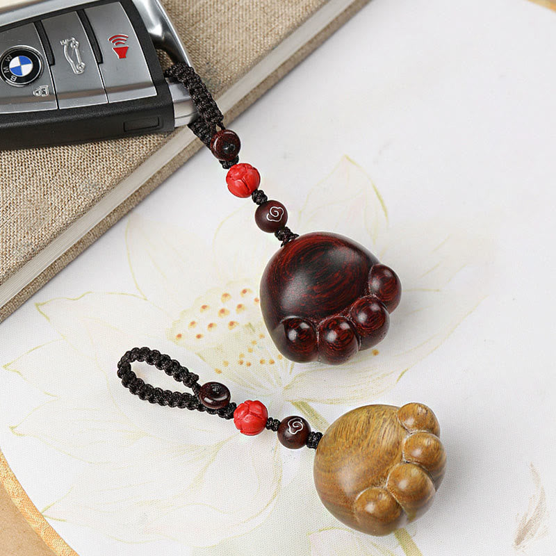 Buddha Stones hoja pequeña sándalo rojo sándalo verde madera de ébano gato de la suerte garra protección llavero