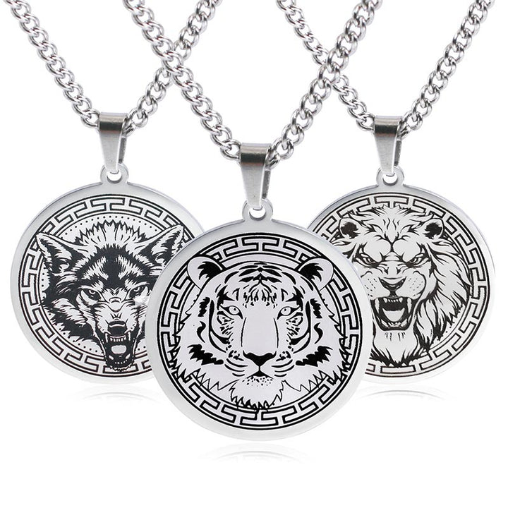 Colgante de protección de collar de cadena de acero de titanio animal con Buddha Stones