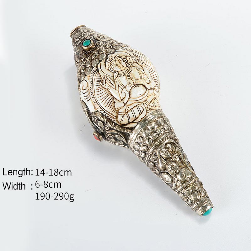 Decoración positiva de la riqueza de la concha de Buda Shankha grabada hecha a mano tibetana