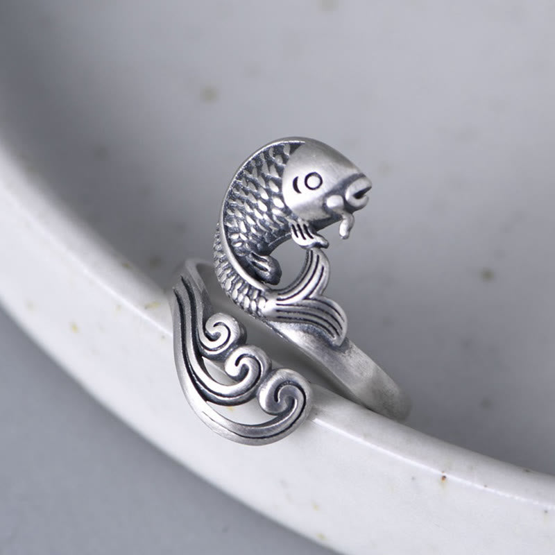 Anillo de plata de ley 925 con Buddha Stones , pez koi, ondulación de agua, suerte y riqueza - image 6