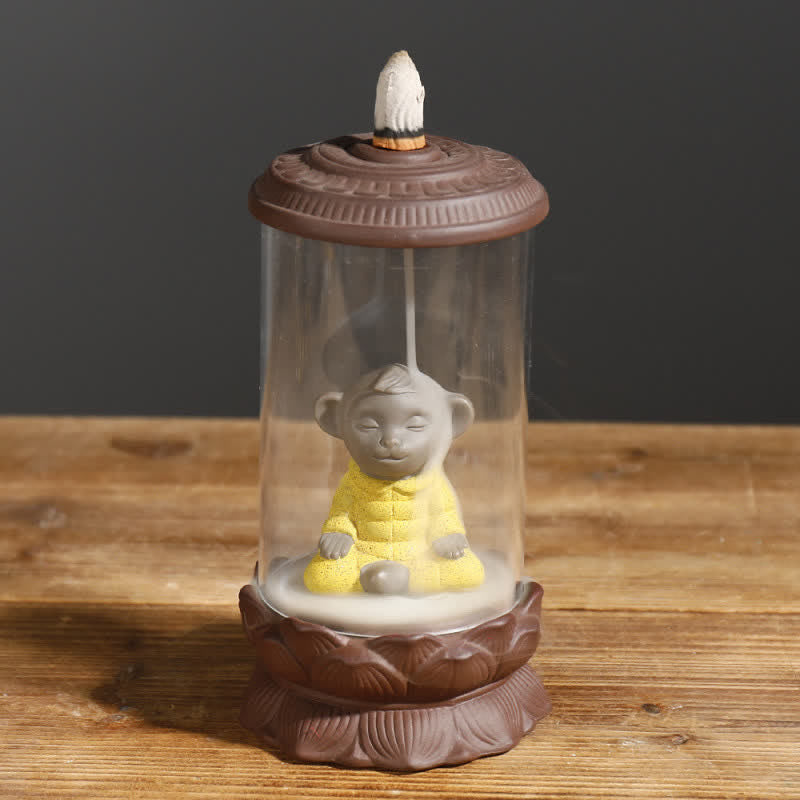 Quemador de incienso para meditación, Wukong, Rey Mono, arcilla púrpura, parabrisas, reflujo de loto, fuente de humo, decoración