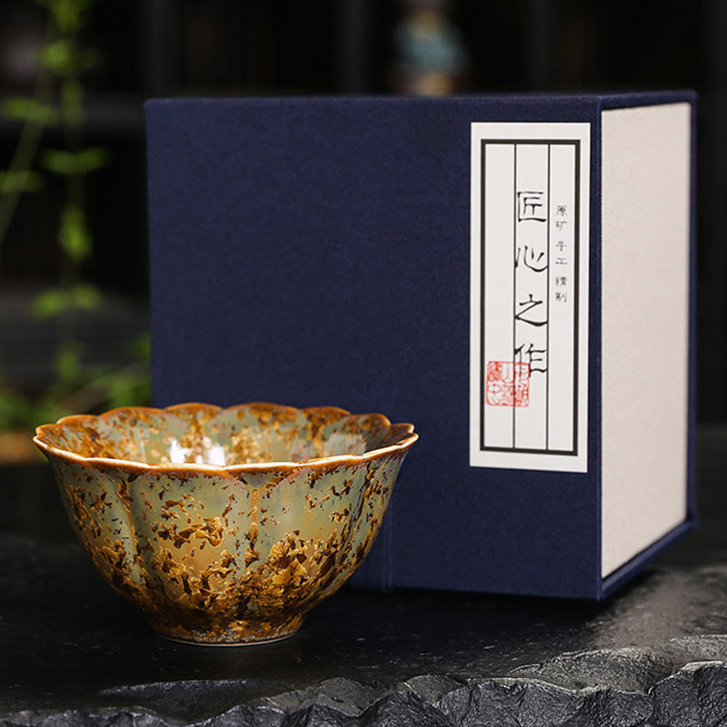 Taza de té de cerámica marrón colorida con Buddha Stones, tazón de té de Kung Fu