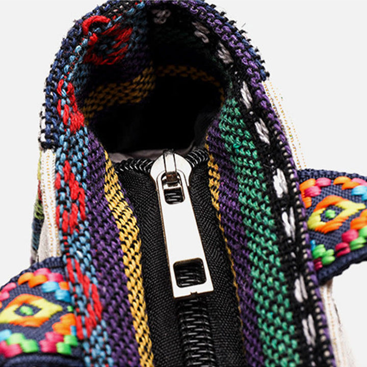 Bolso bandolera de lona de gran capacidad con bordado de mariposa y elefante