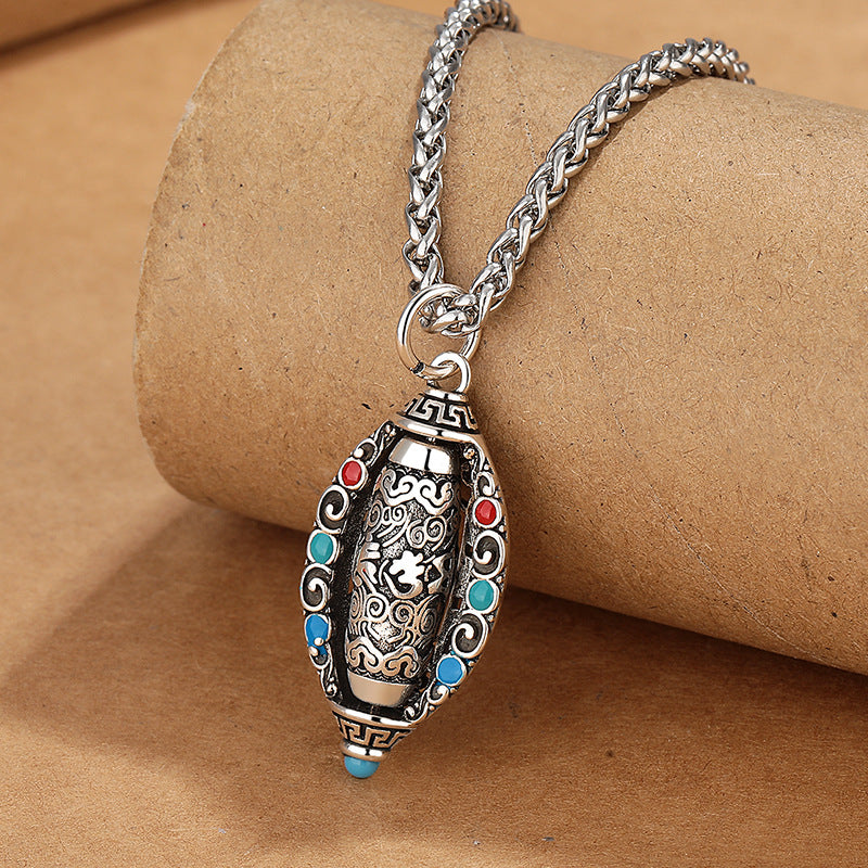Collar con colgante giratorio de pureza de Om Mani Padme Hum tibetano con Buddha Stones
