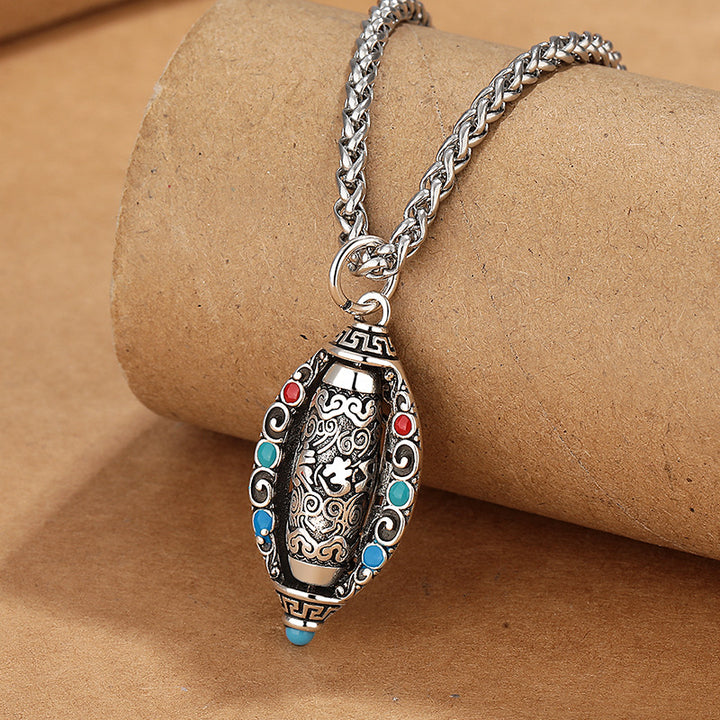 Collar con colgante giratorio de pureza de Om Mani Padme Hum tibetano con Buddha Stones