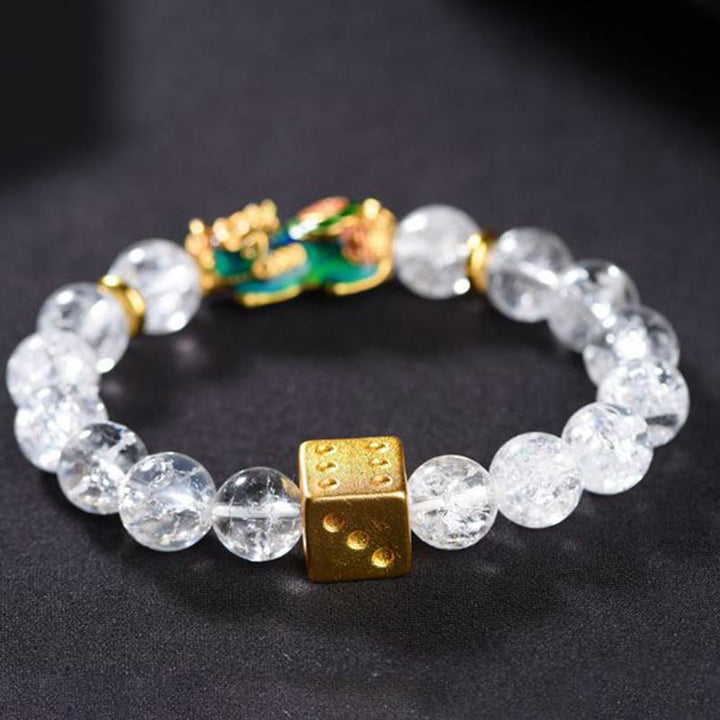 Pulsera de riqueza con dados de cristal blanco Pixiu que cambia de color con Buddha Stones